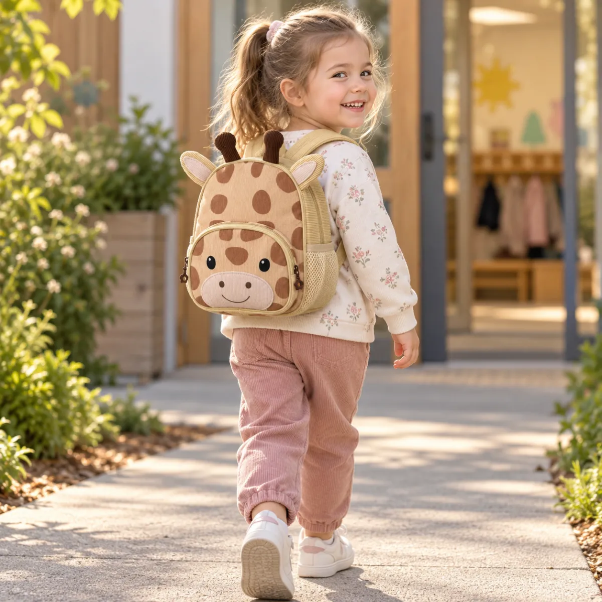 Preschooler walking to school with the Béa backpack